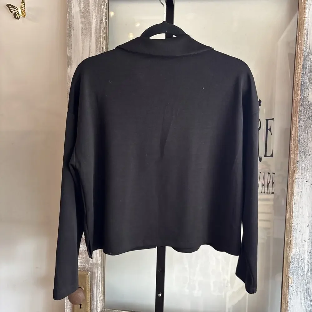 Women’s Elie Tahari Cropped Oversize Black Blouse Size Medium